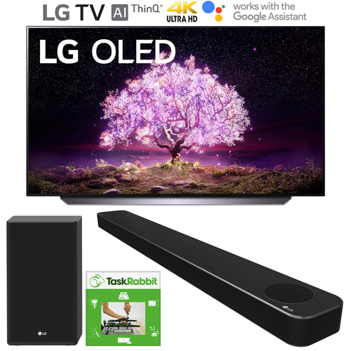 LG OLED77C1PUB 77` 4K Smart OLED TV w/ AI ThinQ 2021 + LG SP8YA Soundbar Bundle