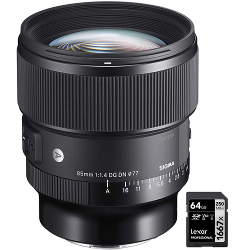 Sigma 85mm F1.4 DG DN Art Lens for Full Frame Sony Cameras with 64GB Memory Card