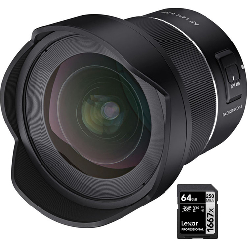 ROKINON AF14mm F2.8 Auto Focus Full Frame Lens for Canon RF + 64GB Memory Card