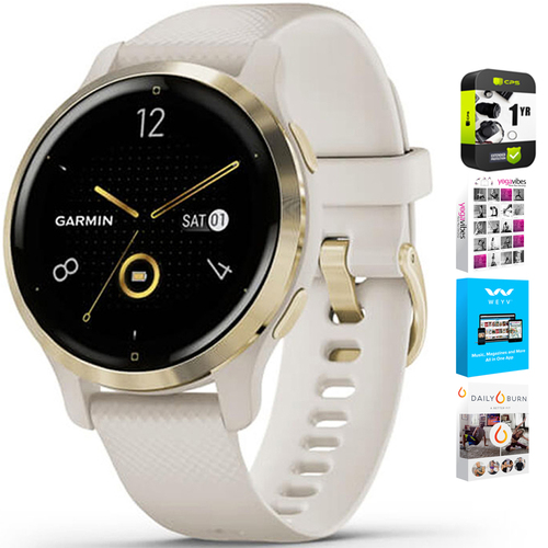 Garmin Venu 2S Fitness Smartwatch Gold Bezel with Sand Band + Warranty Bundle