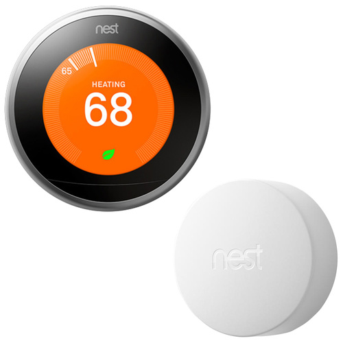 Google Nest Learning Thermostat (3rd Gen, Stainless Steel) w/ Nest Temperature Sensor Bundle