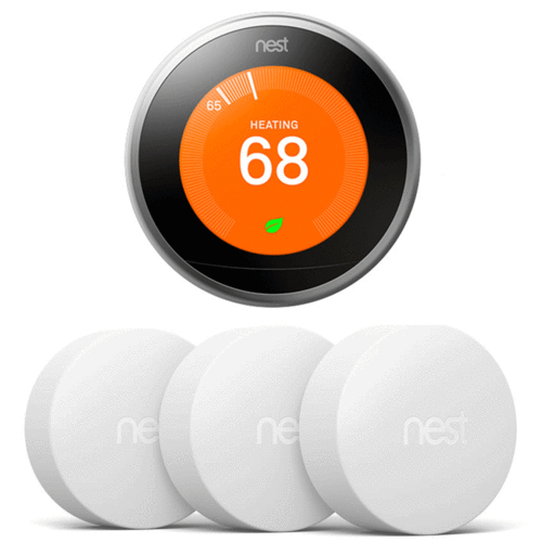 Google Nest Learning Thermostat 3rd Gen, Stainless Steel w 3X Temperature Sensor