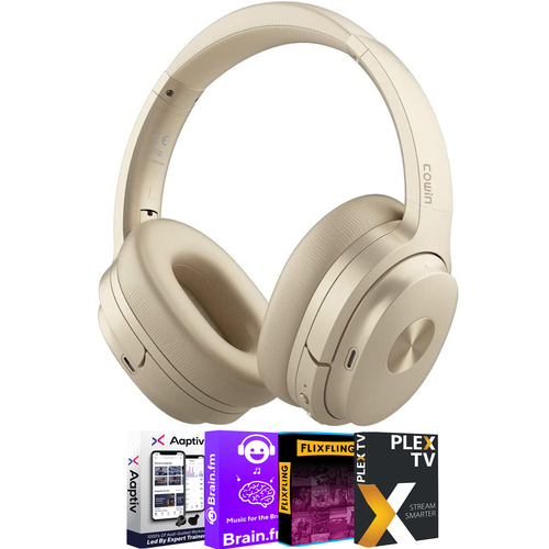 Cowin SE7 Max Active Noise Cancelling Wireless Bluetooth Headphones, Gold + Audio Pack