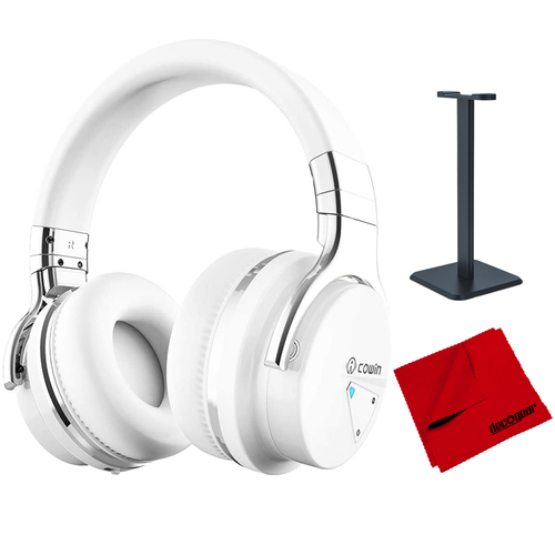 Cowin E7 Active Noise Cancelling Bluetooth Over-Ear Headphones, White + Accessory Pack