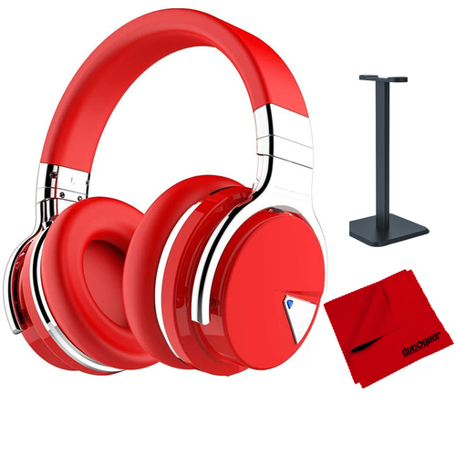 Cowin E7 Active Noise Cancelling Bluetooth Over-Ear Headphones, Red + Accessory Pack