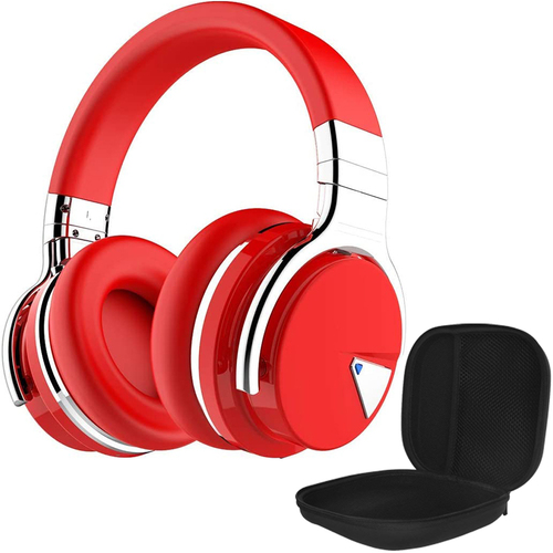 Cowin E7 Active Noise Cancelling Bluetooth Over-Ear Headphones, Red + Hard Case
