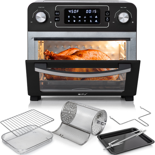 24QT Stainless Steel Countertop Toaster Air Fryer Oven with Accessories (Black)