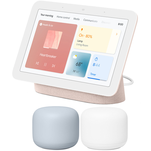 Google Nest Hub Smart Display with Assistant Sand 2nd Gen + Router 2 Pack Mist