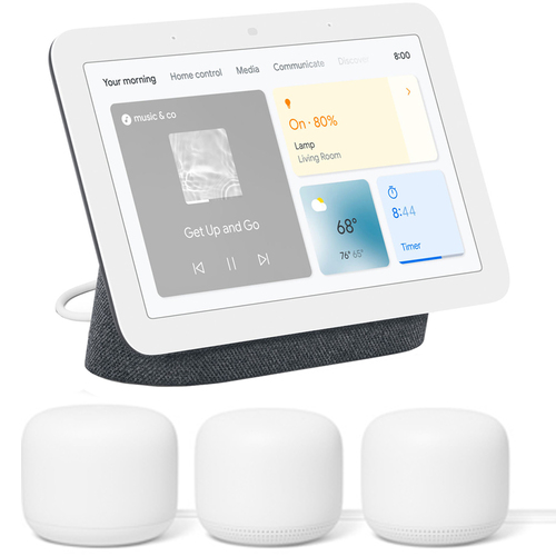 Google Nest Hub Smart Display w/ Assistant Charcoal 2nd Gen + Router 2 Pack Snow