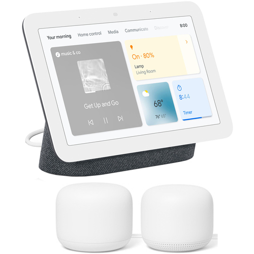 Google Nest Hub Smart Display w/ Assistant Charcoal 2nd Gen + Router 2 Pack Snow