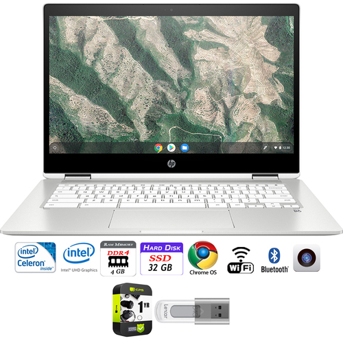 Hewlett Packard x360 14` Intel Celeron N4000 4GB RAM Touch Chromebook + 64GB Warranty Pack