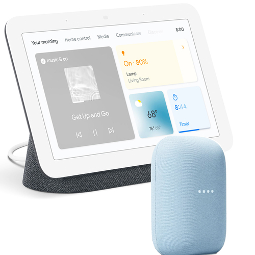 Google Nest Hub Smart Display in Charcoal (2nd Gen)  with Nest Audio Smart Speaker in Sky