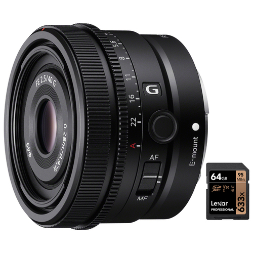 Sony FE 40mm F2.5 G Full Frame Ultra Compact Prime G Lens for E-Mount+64GB Card