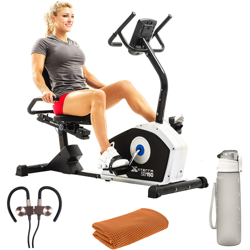 XTERRA Fitness SB150 Recumbent Exercise Bike with LCD 3.7` Display Screen + Sports Bundle