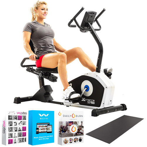 XTERRA Fitness SB150 Recumbent Exercise Bike with LCD 3.7` Display Screen + Fitness Bundle