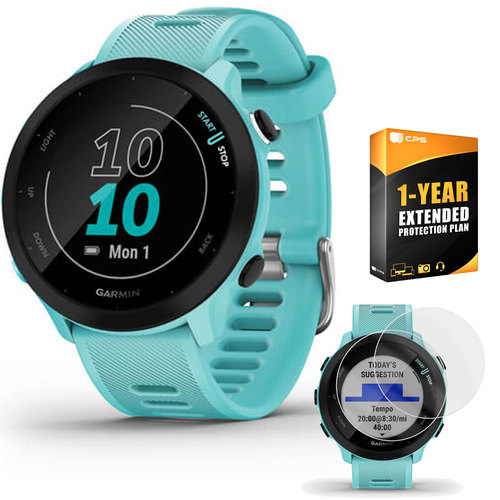 Garmin Forerunner 55 GPS Running Watch (Aqua) with 2-Pack Screen Protector Bundle
