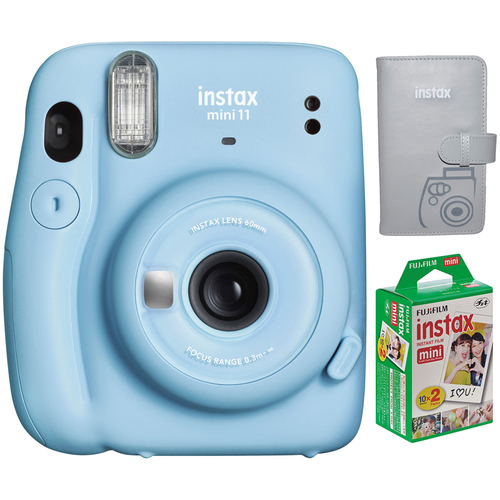 Fujifilm Instax Mini 11 Instant Film Camera, Sky Blue + Photo Wallet and Twin Film Pack