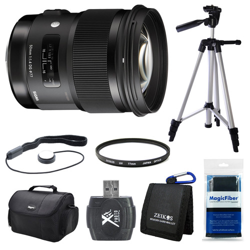 Sigma 50mm f/1.4 DG HSM Lens for Canon EF Cameras Bundle Includes Tripod, Bag and More