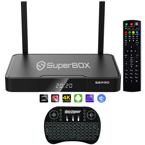 Superbox S2 Pro Media Player, 6K Android 9.0 TV w/ Wireless Backlit Keyboard