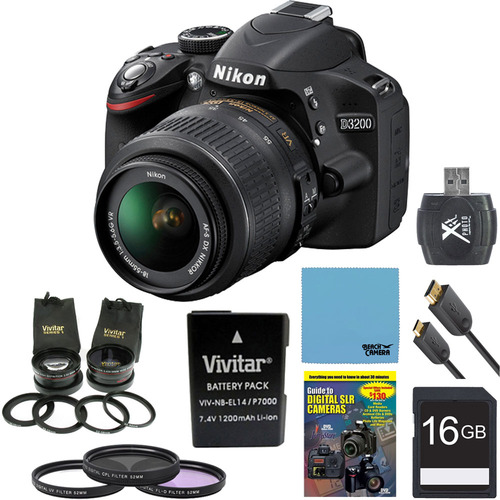 Nikon D3200 24.2 MP CMOS DSLR Camera w/ 18-55 Dx  Lens Kit Ultimate Bundle (Black)