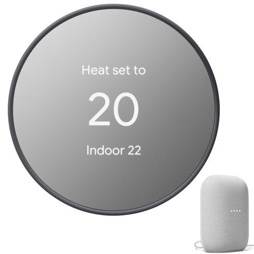 Google Nest Programmable Smart Wi-Fi Thermostat Charcoal + Smart Speaker Chalk