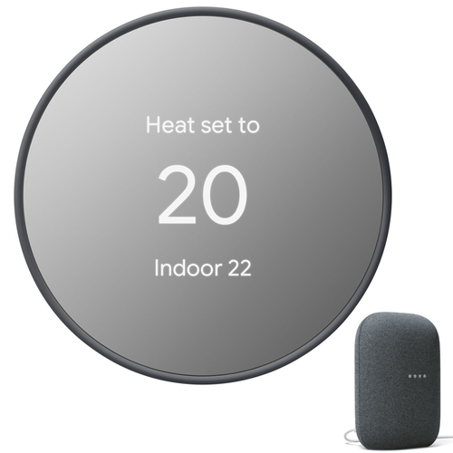 Google Nest Programmable Smart Wi-Fi Thermostat Charcoal+Smart Speaker Charcoal