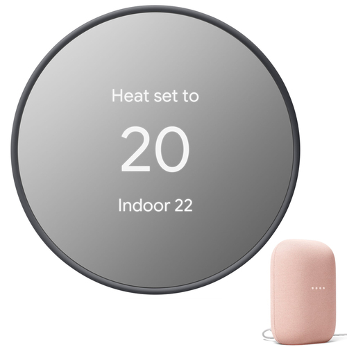 Google Nest Programmable Smart Wi-Fi Thermostat Charcoal with Smart Speaker Sand