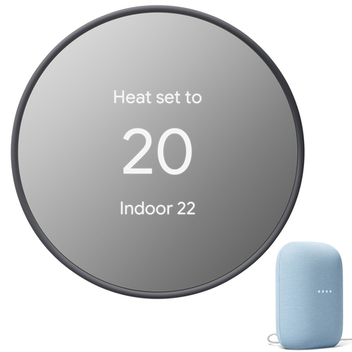 Google Nest Programmable Smart Wi-Fi Thermostat Charcoal with Smart Speaker Sky