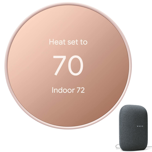 Google Nest Programmable Smart Wi-Fi Thermostat Sand with Smart Speaker Charcoal