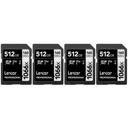 Lexar 512GB Professional 1066x UHS-I SDXC Memory Card, Silver Series (4-Pack)