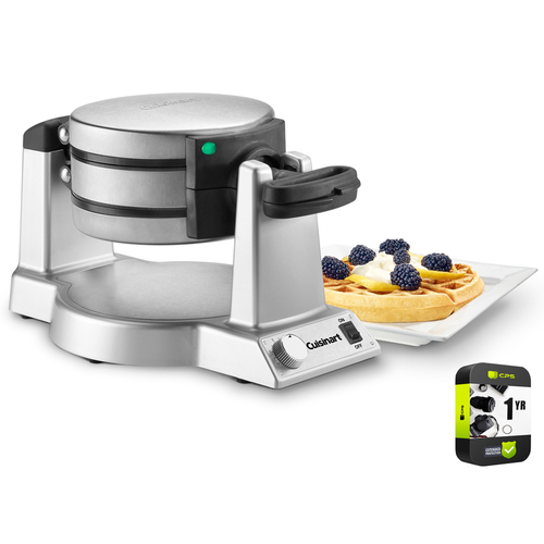 Cuisinart Double Belgian Waffle Maker Round Iron Silver with Extended Warranty