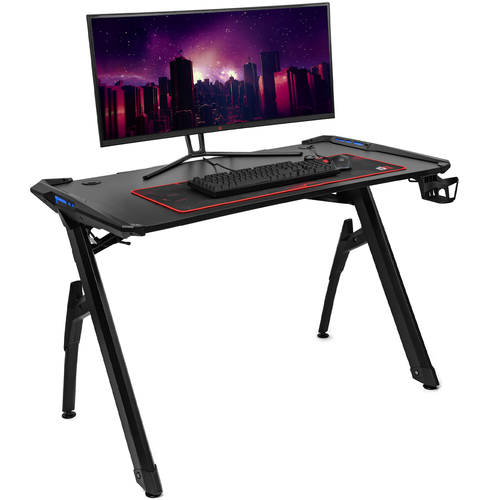 Deco Gear 47` LED Gaming Desk, Carbon Fiber Surface, Cable Management - Refurbished