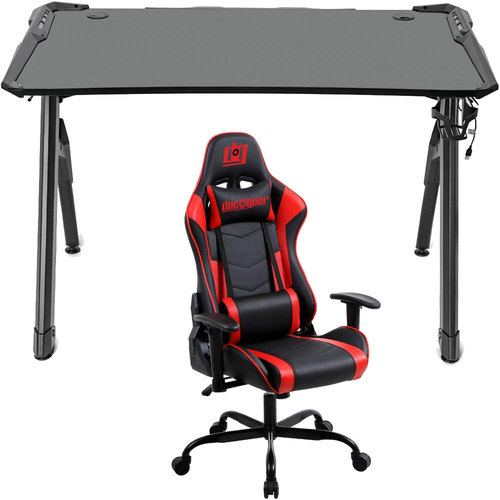 Deco Gear 47` LED Gaming Desk, Carbon Fiber Surface with Gaming Chair (Red) Bundle