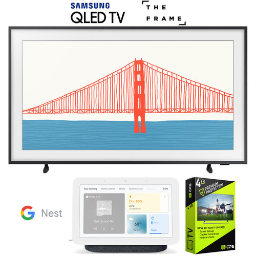 Samsung QN55LS03AA 55` The Frame QLED 4K Smart TV (2021) with Nest Hub (Charcoal) Bundle
