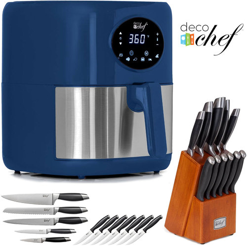 Deco Chef 3.7QT Digital Air Fryer (Blue) Bundle with Gourmet 12-Piece Knife Set