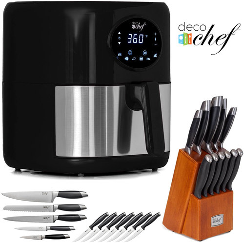 Deco Chef 3.7QT Digital Air Fryer (Black) Bundle with Gourmet 12-Piece Knife Set