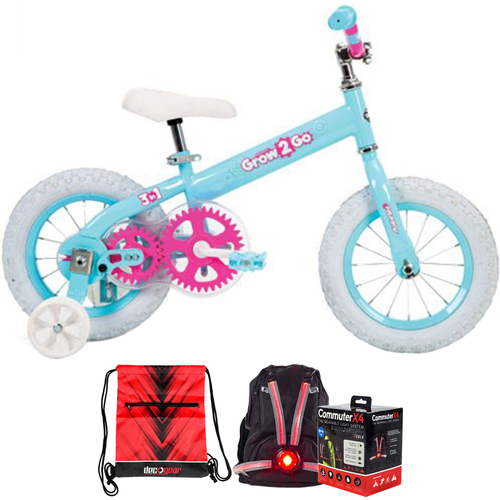 Huffy 22311 Grow 2 Go Kids Bike, Balance to Pedal, Blue & Pink +Accessories Bundle