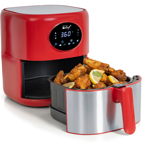 Deco Chef 3.7QT Digital Air Fryer, 6 Cooking Modes, Dishwasher Safe Basket, Red (Renewed)