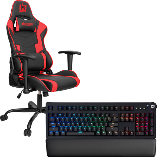 Deco Gear Ergonomic Red Gaming Chair, Head, Lumbar Support, with Mechanical Keyboard