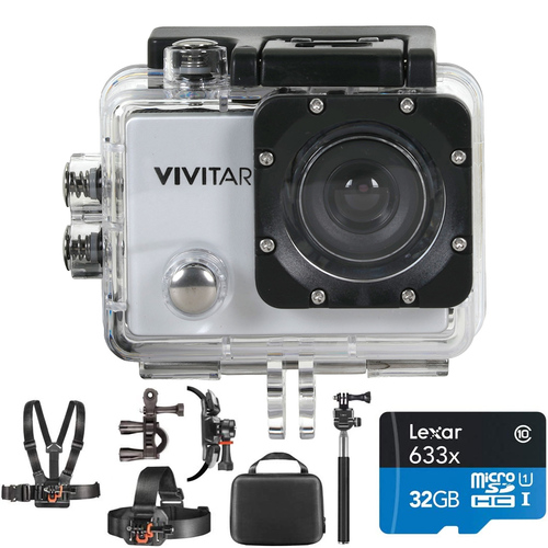 Vivitar HD Action Waterproof Camera/Camcorder - Silver w/ Accessory Bundle