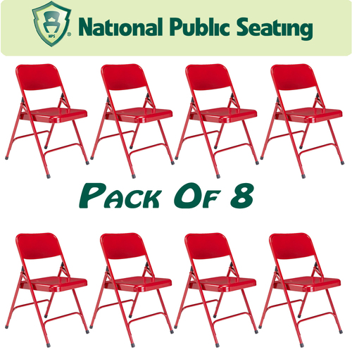 National Public Seating 200 Series Premium All-Steel Double Hinge Folding Chair, Red (Pack of 8)