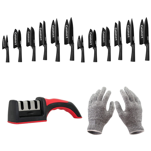 Cuisinart 12pc Knife Set w/Blade Guards (2-Pack) +Safety Gloves +Knife Sharpener