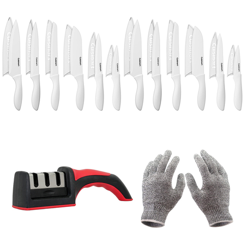 Cuisinart Advantage 12Pc Knife Set w/Blade Guards (2-Pack) +Safety Gloves +Knife Sharpener