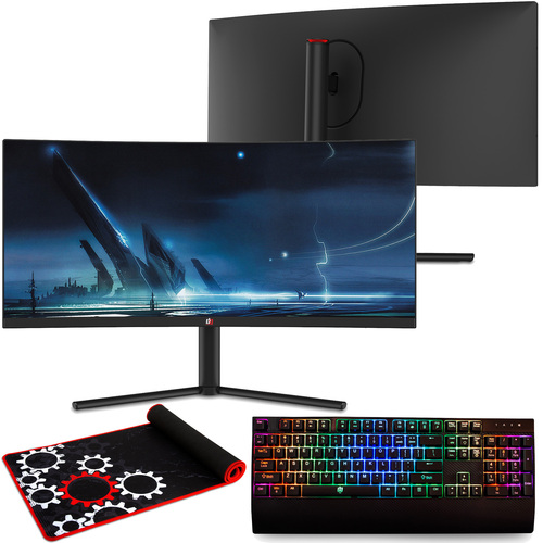 Deco Gear 27` 2560x1440 VA Curved Monitor + Bonus Mechanical Keyboard + Extended Mouse Pad