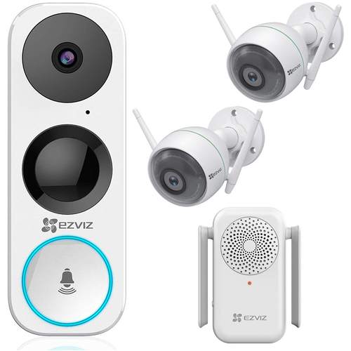 EZVIZ DB1 Smart Video Doorbell Wi-Fi 180 Degree FOV w/ 2x Outdoor Cameras +Chime