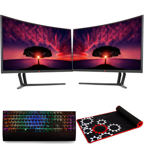 Deco Gear Dual 35` Curved Ultrawide FHD 2560x1080 Gaming Monitor + Keyboard and Mouse Pad