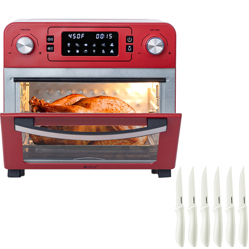 Deco Chef 24QT Stainless Steel Countertop Toaster Air Fryer Oven Red +6Pcs Knife Set White