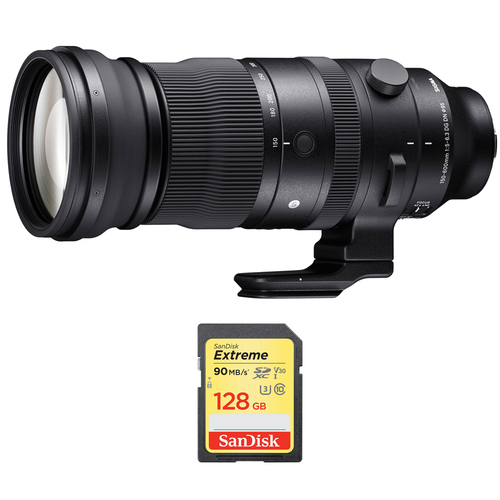 Sigma 150-600mm f/5-6.3 DG DN OS Sports Lens for Sony E with 128GB Memory Card
