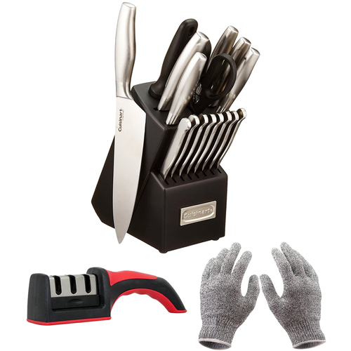 Cuisinart 17pc Artiste Collection Cutlery Knife Block Set w/ Gloves + Knife Sharpener
