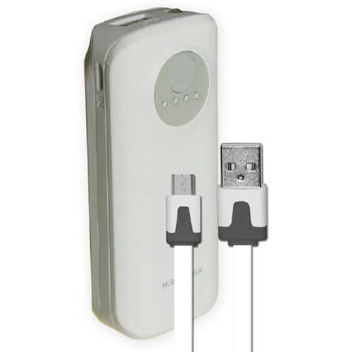 5200mAh Neon Power Battery Bank with USB Charging Cable in White